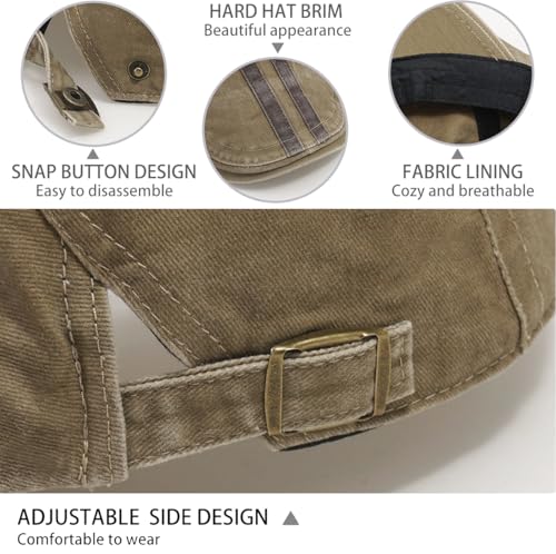 Initlove Mens Newsboy Cap Washed Beret Ivy Hat Flat Hats for Cabbie Driving - color: B Khaki