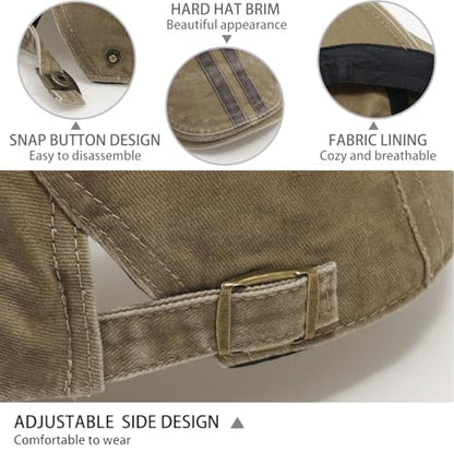 Initlove Mens Newsboy Cap Washed Beret Ivy Hat Flat Hats for Cabbie Driving - color: B Khaki