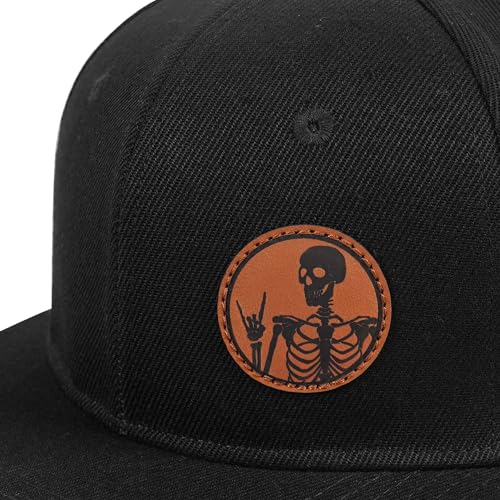 Flat Brim Hats for Men - Gothic Style Skull Hat Leather Pattern - Hip-Hop Snapback Hat Skeleton Hats for Men - color: 10.skeleton Rock Sign