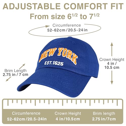 E BY ELIDAN NY Dad Hat, New York EST.1625 Cotton Baseball Cap Women & Men - color: Royal Blue Orange
