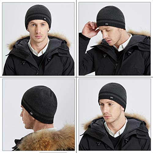 Mens Winter Beanie Hat Warm Knit Cuffed Plain Toboggan Ski Skull Cap (3 Patterns) - color: A3-carbonarius