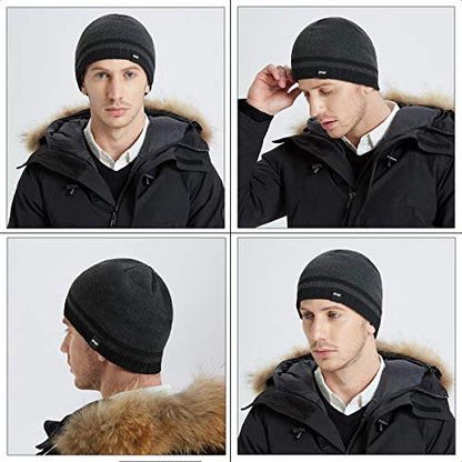 Mens Winter Beanie Hat Warm Knit Cuffed Plain Toboggan Ski Skull Cap (3 Patterns) - color: A3-carbonarius