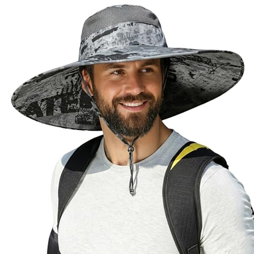 Wide Brim Sun Hat for Men Women UV Protection Bucket Fishing Hats - color: Dark Gray Ink Wash