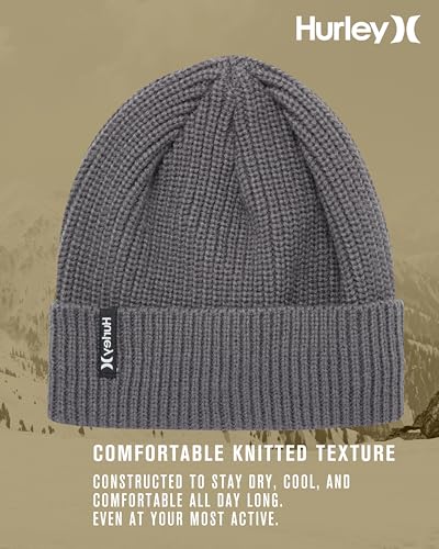 Hurley Men's Cuffed Beanie - Classic Midweight Loose Knitted Winter Hat for Men - color: Dark Grey
