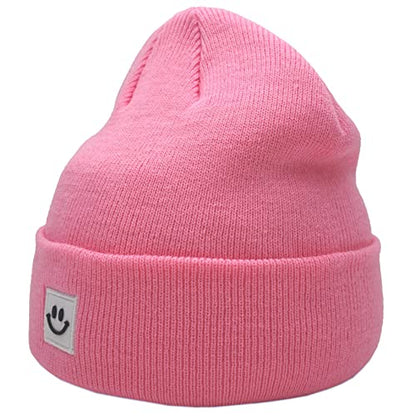 55cube Unisex Winter Beanie Hats Warm Thick Knit Cuffed Skullcaps - color: Solid Pink