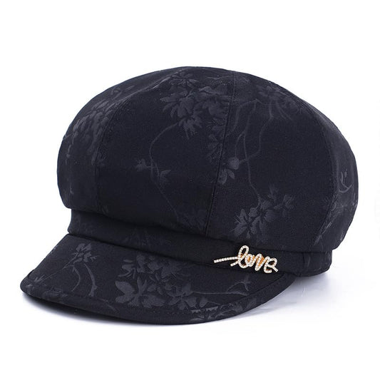 Women Retro Classic Visor Newsboy Cabbie Cap Beret Hats with Flower Buckle for Woman Ladies - color: 13black