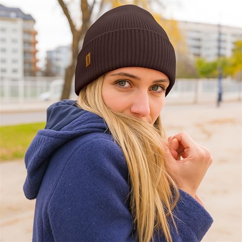 ATNKE Beanie for Men Women, Soft Warm Fleece Lined Winter Ski Beanies Hat Unisex Thick Stocking Knit Cuffed Skull Cap - color: #Coffee