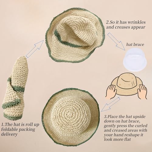 Floppy Big Beach Straw Hats for Women Foldable Summer Wide Brim Packable Sun Hat Womens Travel Straw Fedora Hat - color: Beige-green