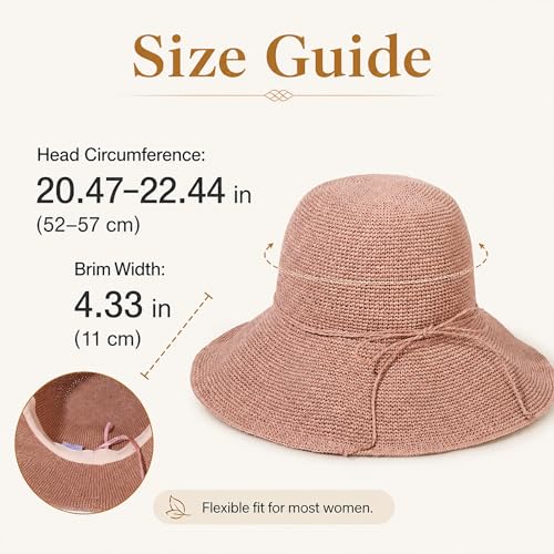 Beach Sun Hats for Women Foldable Straw Bucket Summer Hat Packable Travel - color: Dusty Rose