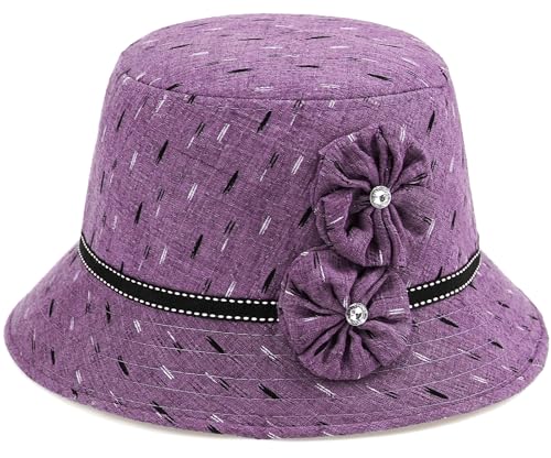 Glamorstar Vintage Felt Cloche Hat Winter Floral Fedora Bucket Hat Bowler Hats - color: Purple 4