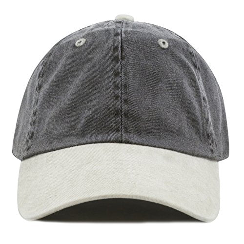 The Hat Depot 100% Cotton Pigment Dyed Low Profile Dad Hat Six Panel Cap - color: 2. Black/Putty
