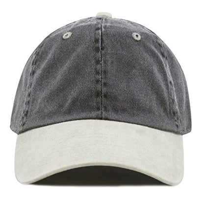The Hat Depot 100% Cotton Pigment Dyed Low Profile Dad Hat Six Panel Cap - color: 2. Black/Putty