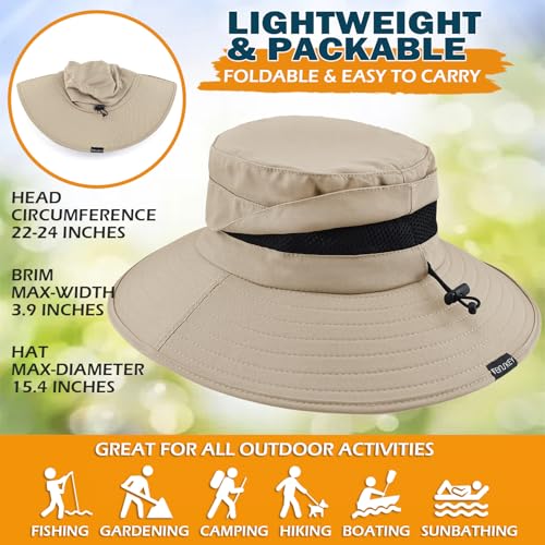 Men's UPF 50+ Waterproof Wide Brim Boonie Hat, Sun & Rain Protection - color: Light Camel (No Waterproof)