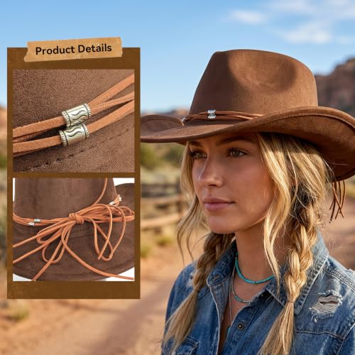 Western Cowboy Hat for Women, Shapeable Wide Brim Classic Cowgirl Hat - color: Color 3