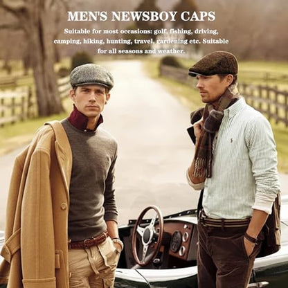 meioro Mens Wool Blend Tweed Newsboy Flat Cap Gatsby Irish Cabbie Ivy Cap Adjustable Newsboy Hat Warm Fleece Winter Hats - color: Light Khaki