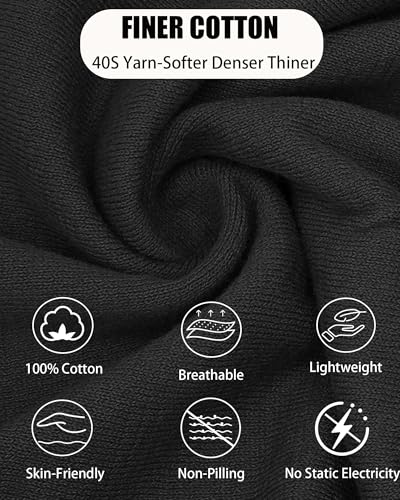 Thin 100% Cotton Fine-Knit Beanie Hat Slouchy Soft Chemo Skull Cap - color: 1-black