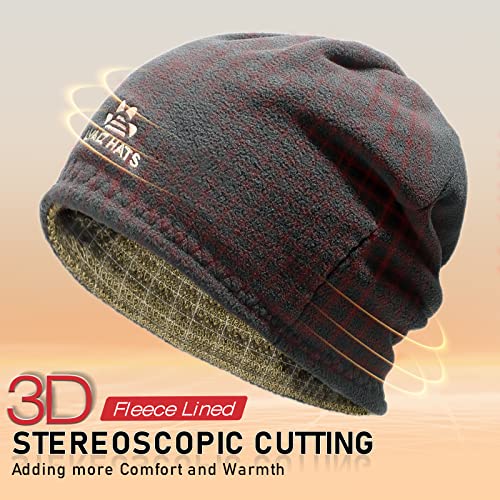 Lvaiz Winter Beanie for Men Women Warm Fleece Lined Reversible Skull Cap - color: Khaki+grey