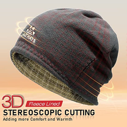 Lvaiz Winter Beanie for Men Women Warm Fleece Lined Reversible Skull Cap - color: Khaki+grey