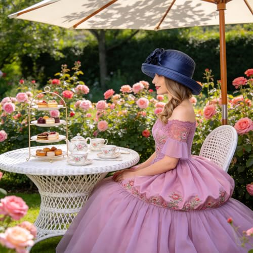 Ruphedy Women Derby Church Dress Bucket Hat Fascinators Tea Party Wedding Hat - color: Sd702-navy