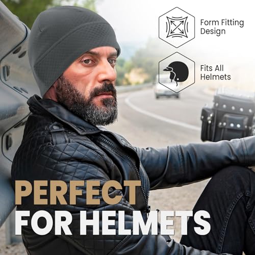 Skull Cap for Men Women Unidirectional Moisture Absorption & Sweat Wicking Quick-Dry Running Hat Beanie, Thermal Helmet Liner - color: Black + Gray