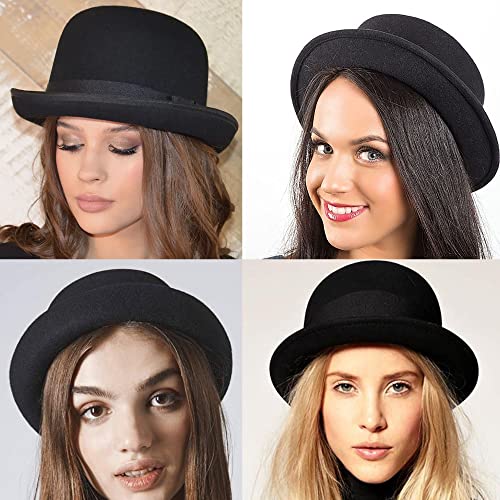 Black Bowler Derby Hat Short Rolled Brim Fedora Hat for Men and Women(S/M)