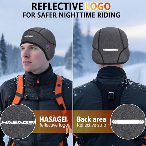 HASAGEI Winter Thermal Skull Cap for Men Windproof Helmet Liner with Full Ear Coverage & Eyewear Slots, Cycling Motorcycle - color: Grey