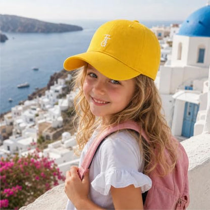 Kids Washed Cotton Baseball Cap, Unstructured Adjustable Toddler Hat for Boys & Girls - color: Yellow