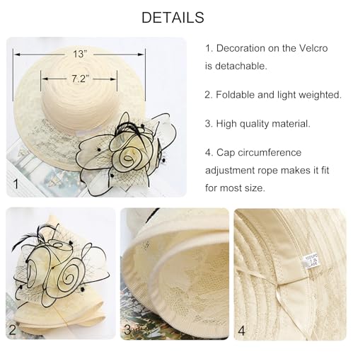 Women's Organza Derby Fascinator Hat Cloche Bowler Hat Cocktail Tea Party Wedding Sun Hat - color: A2-beige,black