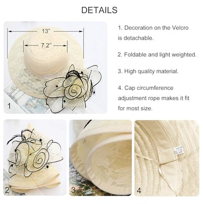 Women's Organza Derby Fascinator Hat Cloche Bowler Hat Cocktail Tea Party Wedding Sun Hat - color: A2-beige,black