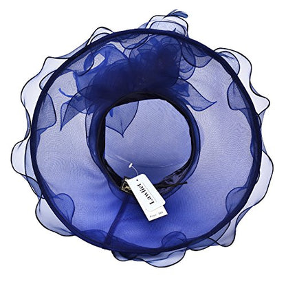 Lawliet Womens Flower Wedding Occasion Wide Brim Church Dress Sun Hat A341 - color: Navy Blue, size: One Size