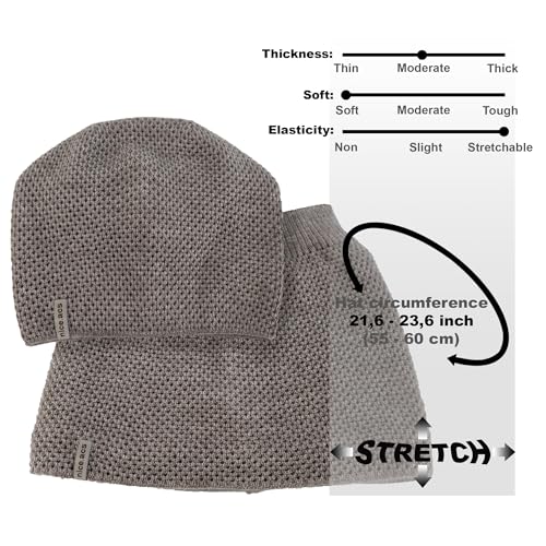 Hat and Scarf Set for Women – Knit Winter Beanie Fleece Lined Neck Warmer – Wool Double Layer Cap - color: Brown