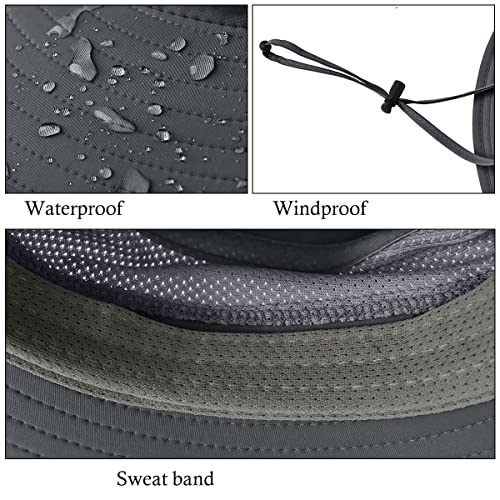 3 Pack Mens UPF 50+ Wide Brim Sun Hat with Neck Flap for Fishing Hiking Garden - color: 3 Pack Dark Grey＆light Grey＆army Green