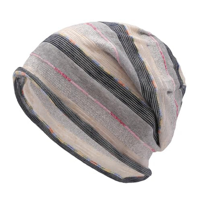 ZLYC Cotton Thin Slouchy Beanie Hat for Men Women Stretch Skull Cap - color: Stripes Gray, size: One Size