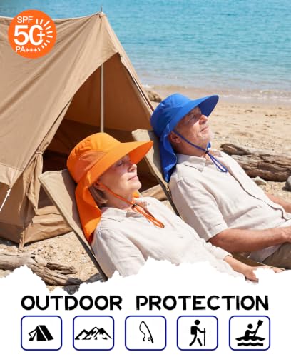 Home Prefer Outdoor UPF50+ Sun Hat Wide Brim Mesh Fishing Hat with Neck Flap - color: Orange