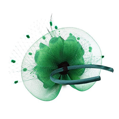 ACTLATI Fascinators Hat for Women Tea Party Headpiece Wedding Cocktail Flower Mesh Feathers Hair Clip 20s Flapper Fascinators - color: A1-dark Green