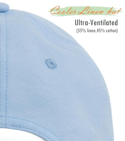 Linen Cotton Baseball Cap, Summer Breathable Dad Hat Men Women - color: Light Blue