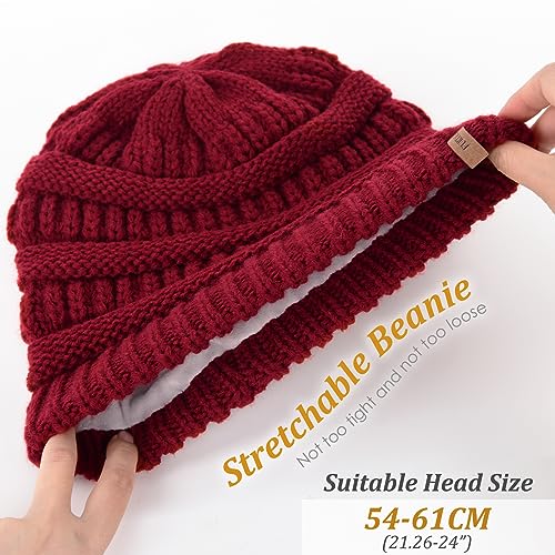 FURTALK Winter Hats for Women Fleece Lined Knit Beanie Hats Slouchy Warm Beanies Ski Skull Cap - color: Wine Red