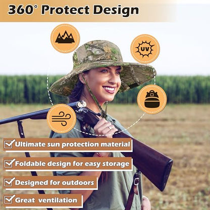 Men Safari Sun Hat Wide Brim Boonie Fishing Cap with Adjustable Drawstring - color: Deciduous Woodland Camo