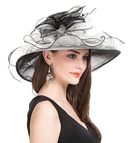 SAFERIN Women's Organza Church Fascinator Bridal Tea Party Wedding Hat - color: 2867-black White
