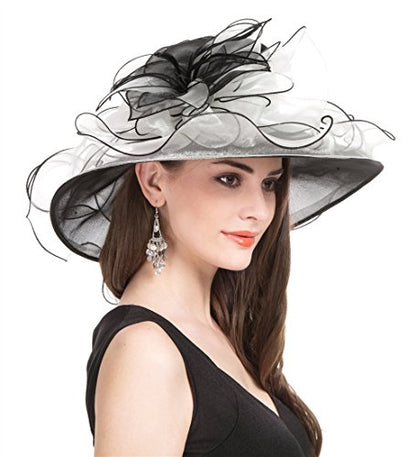 SAFERIN Women's Organza Church Fascinator Bridal Tea Party Wedding Hat - color: 2867-black White