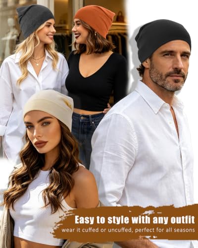 vidsel 100% Cotton Slouchy Beanie for Women Men, Thin Beanies Winter Hat - color: Orange