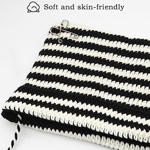 XYIYI Crochet Hats for Women Fox Knit Hat with Pompoms Grunge Goth Accessories Slouchy Beanies for Women Girls - color: Black White