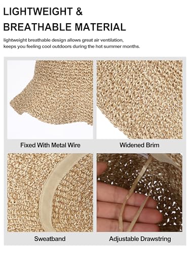 sy soul young Women's Straw Sunhat Wide Brim Hand Woven Beach Bucket Hat - color: Beige & Coffee