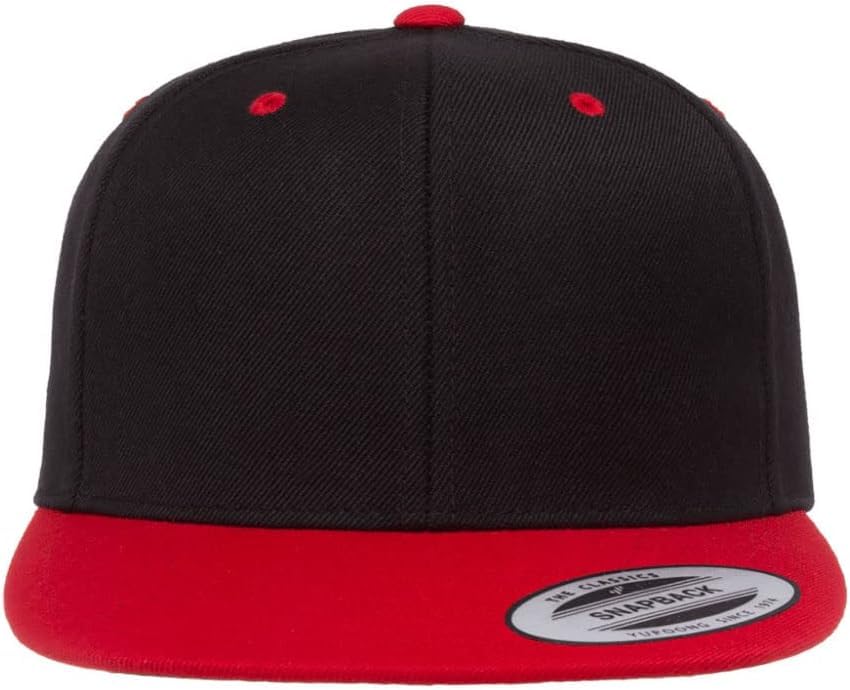 YP Classics 6089 Wool-Blended 6 Panel High Profile Flatbill Snapback Cap - color: Black/Red