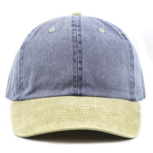 The Hat Depot 100% Cotton Pigment Dyed Low Profile Dad Hat Six Panel Cap - color: 2. Navy/Khaki