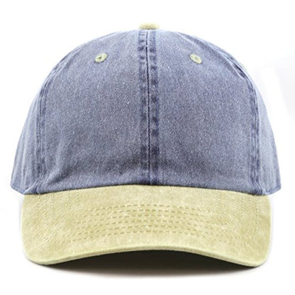 The Hat Depot 100% Cotton Pigment Dyed Low Profile Dad Hat Six Panel Cap - color: 2. Navy/Khaki