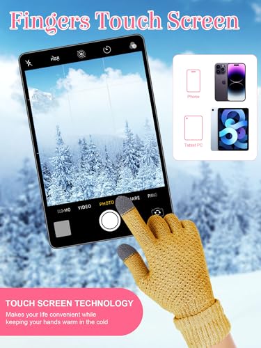 JaGely 8 Pieces Women Winter Hats and Gloves Set Women Warm Touchscreen Knitted Lined Gloves Winter Beanies - color: Black,turmeric,medium Pink,blove
