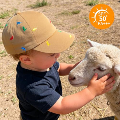 Cotton Toddler Baseball Cap,Embroidered Dinosaur Adjustable Sun Hat - color: A-8-ed-dino-beige, size: 6-12 Months
