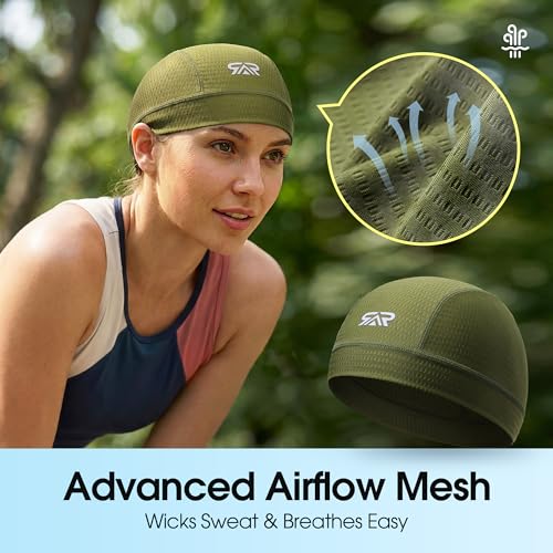LONGLONG 2-Pack Breathable Skull Caps Helmet Liner for Motorcycle Hard Hat - color: Black+army Green