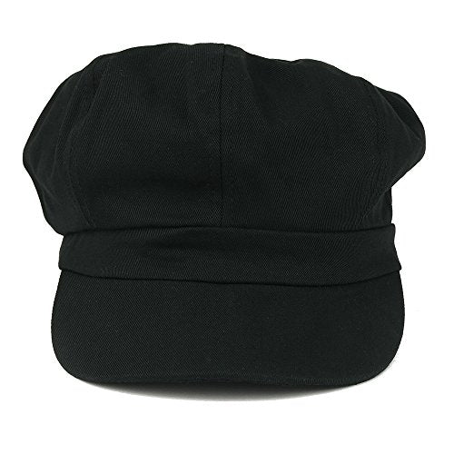 Women's Lightweight 100% Cotton Soft Fit Newsboy Cap with Elastic Back - color: Black